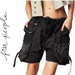 Free People Moon Bay Cargo Parachute Shorts Black Size Small Boho Y2K, NWoT $98